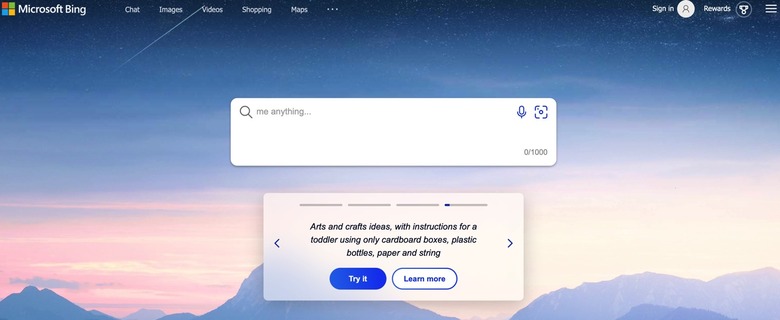 Microsoft's Bing search page teases ChatGPT-like functionality.