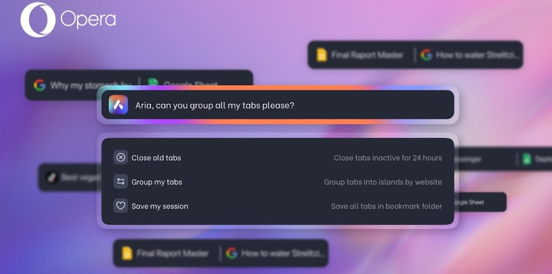 Opera One Tab Commands feature
