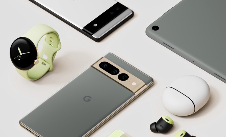 Google devices, including the Pixel 7 Pro, Pixel 7, Pixel Watch, and Pixel Tablet.