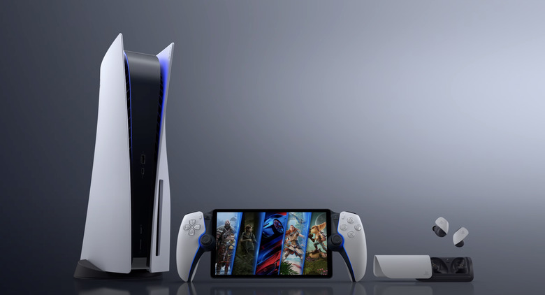 PlayStation 5 console, Project Q handheld, and PlayStation Earbuds.