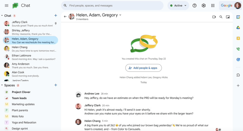 Google Chat redesign in April 2023