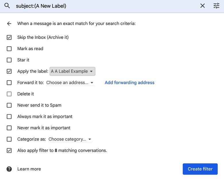 Creating a filter in Gmail that archives incoming emails and applies a filter automatically.
