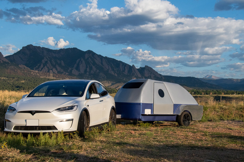 a teardrop EV charging trailer