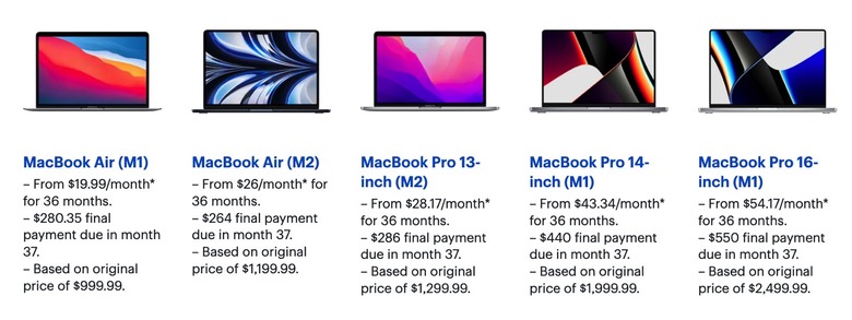 Best Buy's Upgrade Plus financing schemes for current MacBook Air and Pro models.