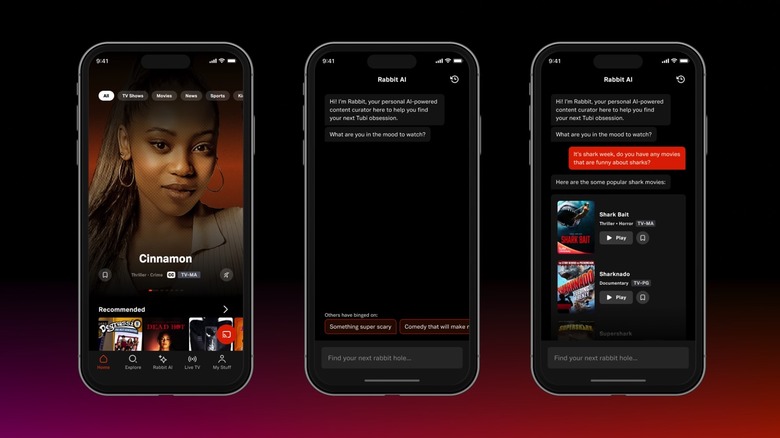 Tubi's new ChatGPT-4 Rabbit AI assistant running on iPhone.
