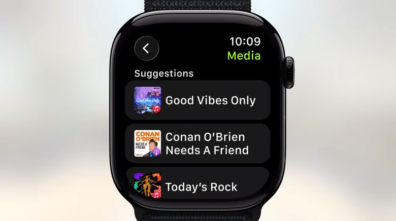 A list of entertainment options in the Workout apps in watchOS 26.