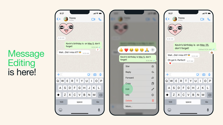 Editing a message in WhatsApp