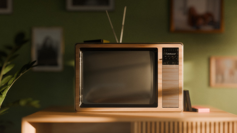 Vintage CRT TV with antennas