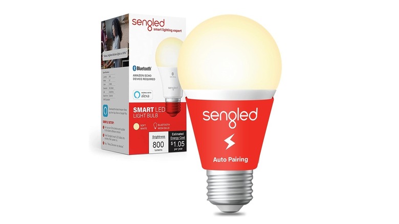 The Sengled B11-N11 smart light bulb with its box, on a white background.