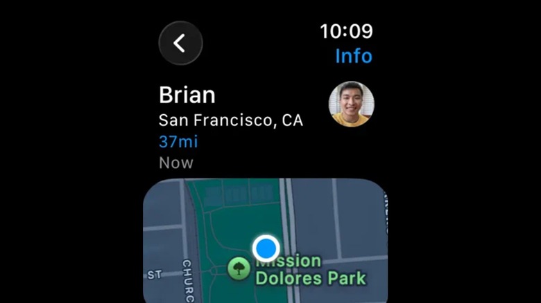 Searching for the location of a friend using the Find People app on the Apple Watch.