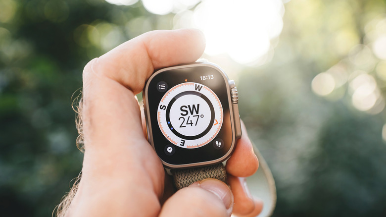 The Compass app on the Apple Watch showing bearings.