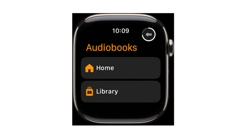 The Apple Audiobooks app on an Apple Watch.