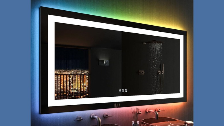 Loaao mirror in a bathroom with LED lights on