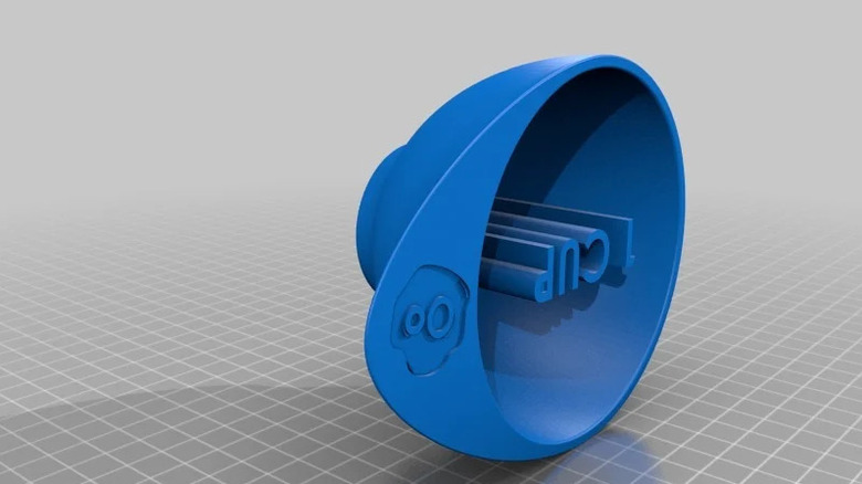3D model of a measuring cup on a white background with graph lines underneath it