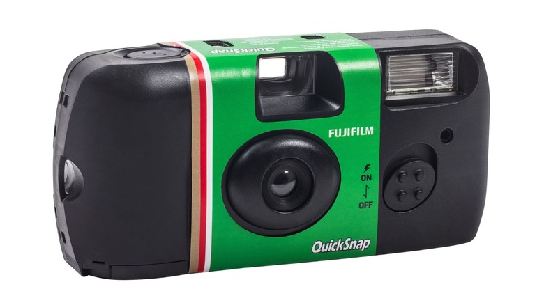 The Fujifilm QuickSnap Flash 400 single-use camera on a white background.