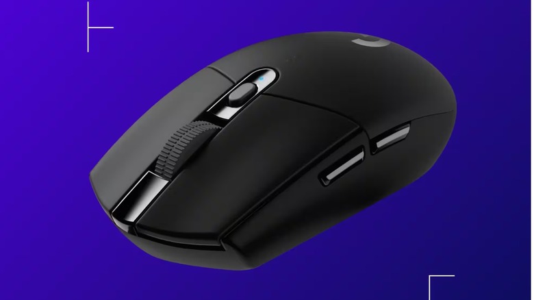 The Logitech G305 Lightspeed gaming mouse on a blue background.