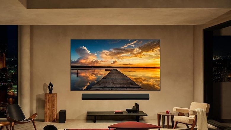 The LG G5 TV wall mounted in an upscale house