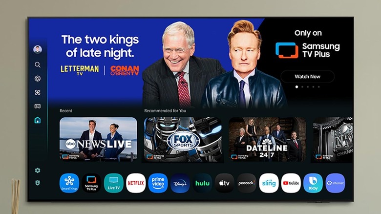 The home screen of the Samsung S85F, showing David Letterman and Conan O'Brien