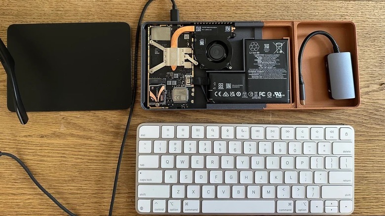 Steam Deck "Bento" mod, screen removed and replaced with an Apple Magic Keyboard
