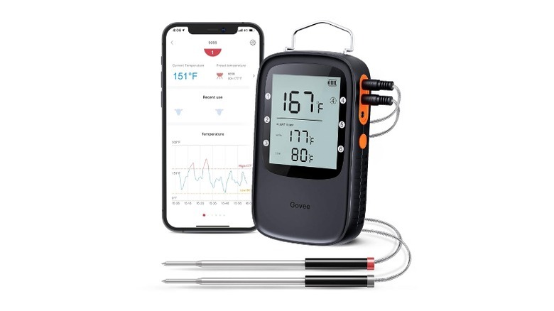 Meat thermometer with two probes and smartphone