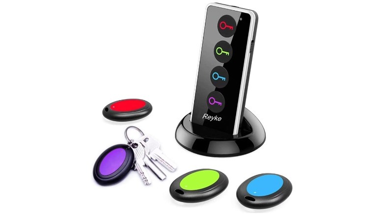 Key finder with four different color tags and black transmitter