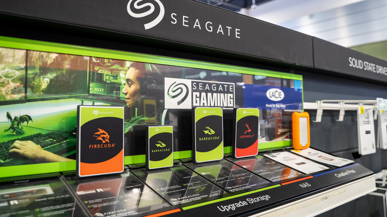 A retail section showcasing Seagate hard drives