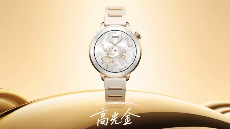 Closeup of the Oppo Watch X3 Mini in the Gold color