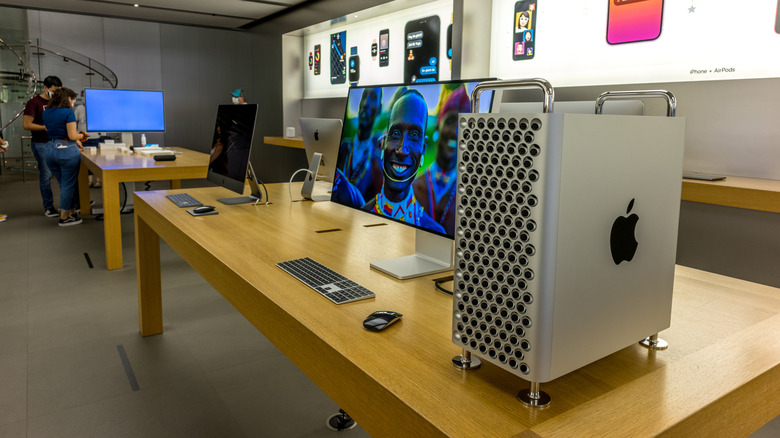 Mac computers displayed at an Apple Store