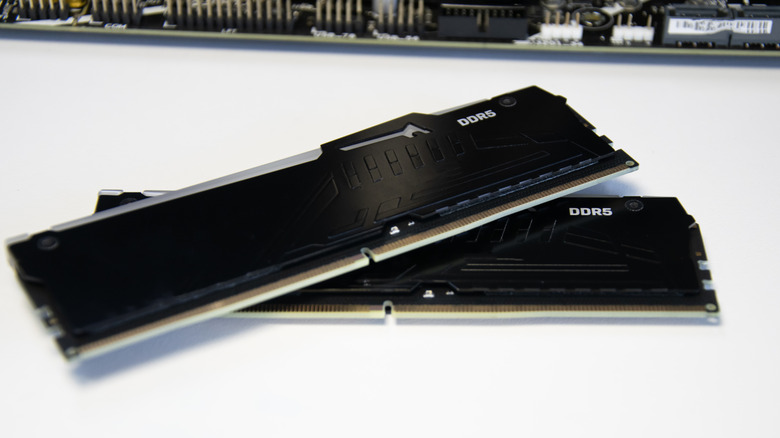 A pair of black DDR5 RAM modules