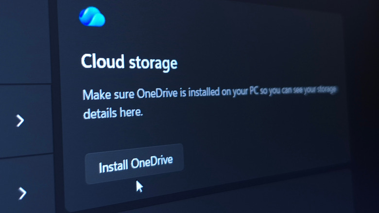OneDrive cloud storage installation button