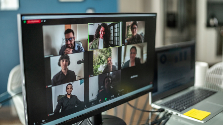 PC display with a multi-person video call in progress