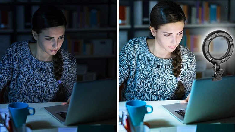 Ring light illuminating a woman's face