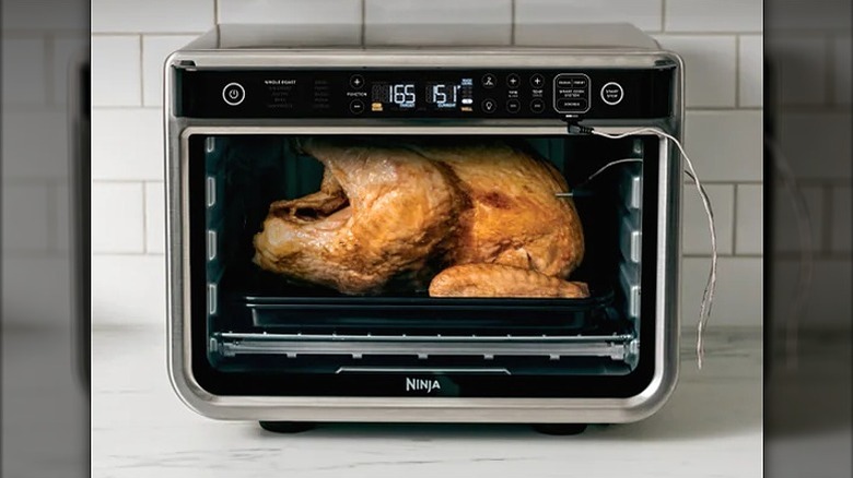 Meat placed in a transparent air fryer oven