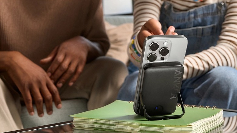 Iphone mounted on Anker power bank