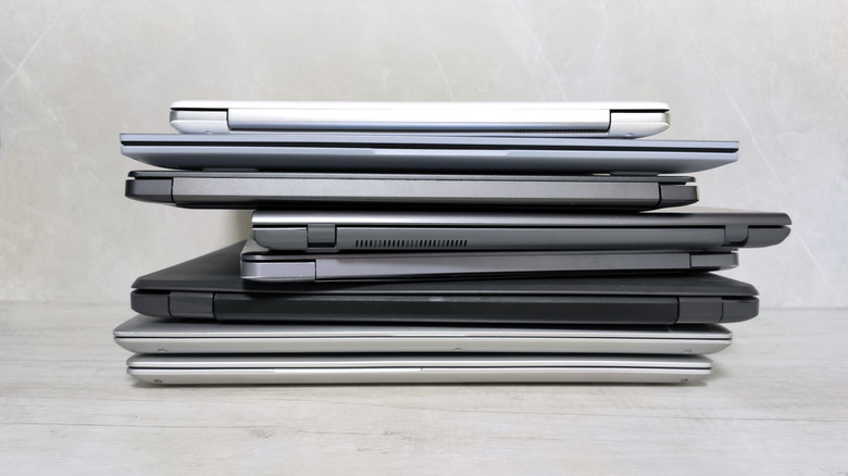 A stack of laptops