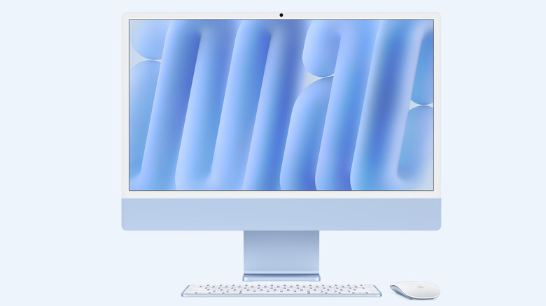 Blue M4 iMac on a white background
