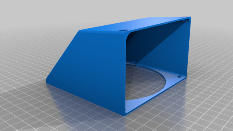 A 3D render of a basic fan exhaust redirector.