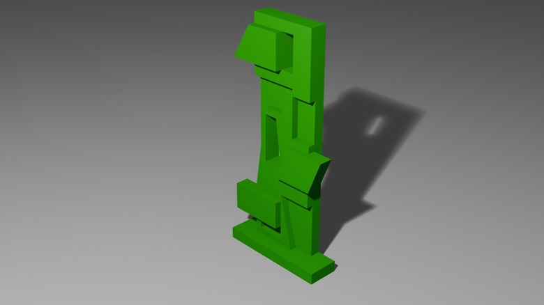 A 3D render of a cyberpunk style GPU support in green.