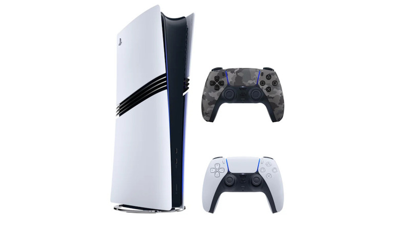 PlayStation 5 Pro console next to the two PlayStation 5 controllers