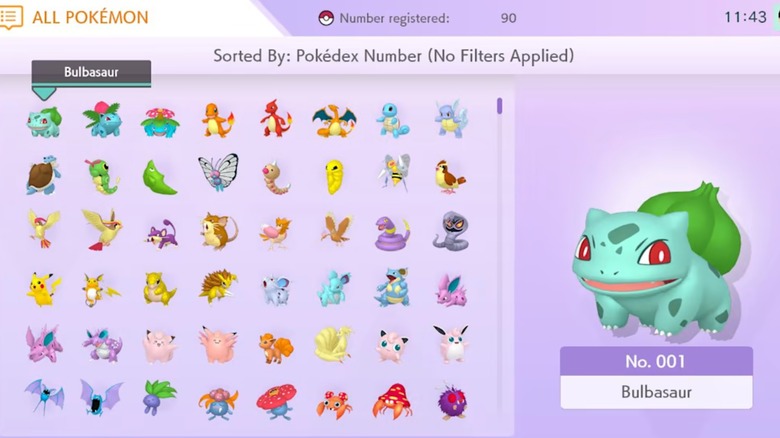 Bulbasaur selected on "Pokémon Home" game