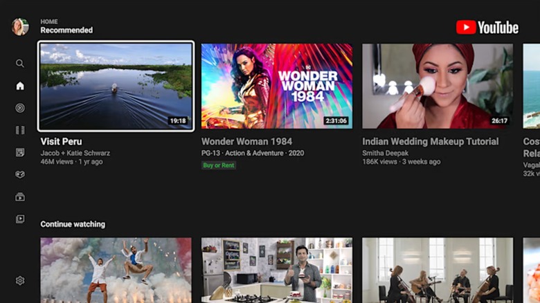 Recommended videos page on YouTube app