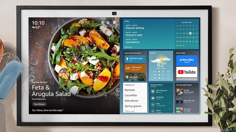 The Amazon Echo Show 21 smart display showing different widgets.