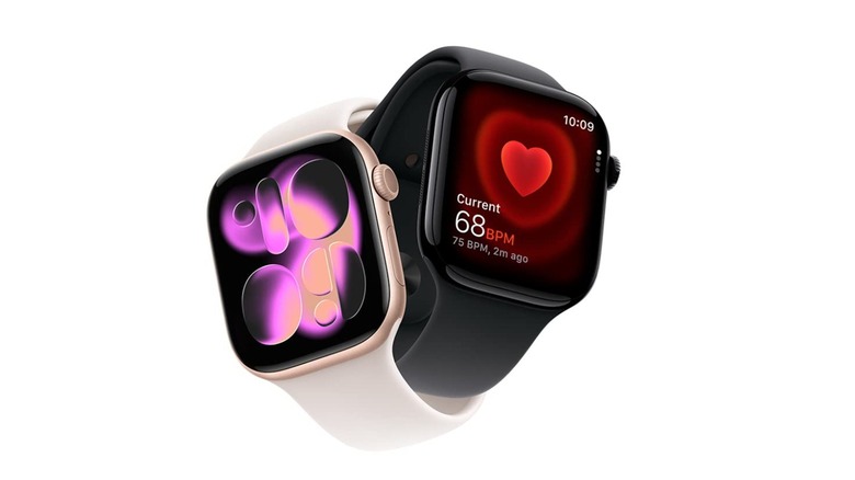 The Apple Watch Series 11 showing the time and heart rate.