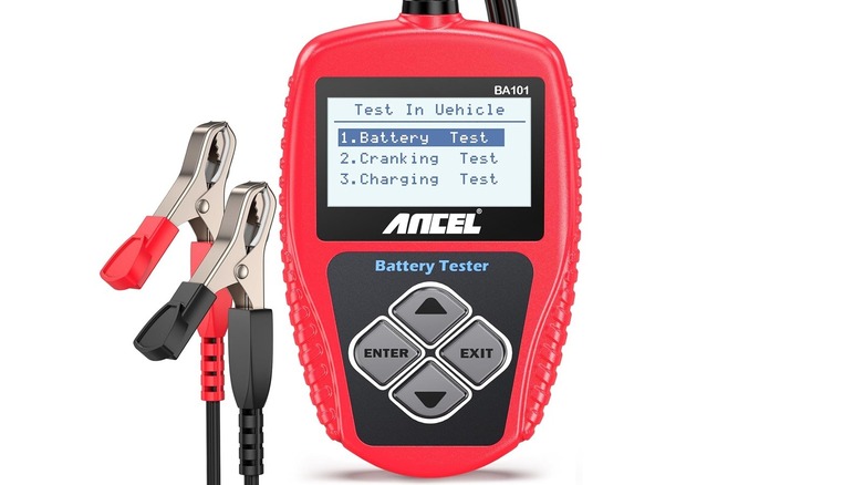 The Ancel BA101 car battery tester with its menu on the screen against a white background.