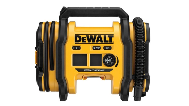 The DeWalt 20V Max tire inflator on a white background.