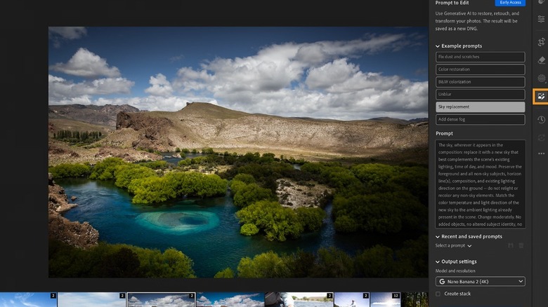 The Prompt to Edit feature of Adobe Lightroom on a computer.