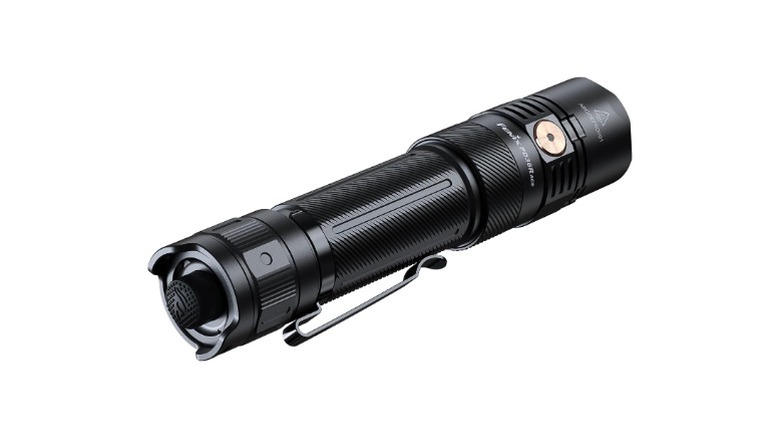 A product render of the Fenix PD36R ACE tactical flashlight.