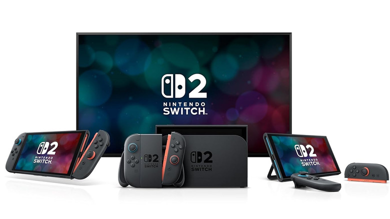 Nintendo Switch in handheld mode, inside dock, and displayed on a larger screen