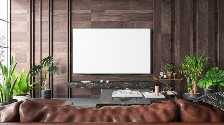 A TV showing an all white screen