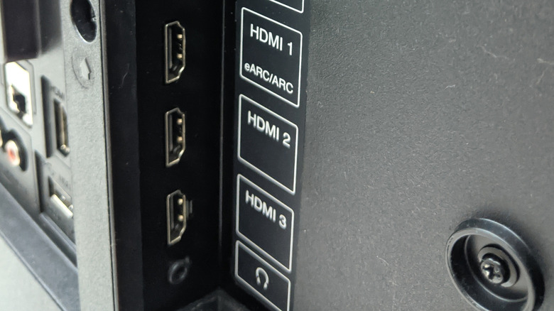 A set of HDMI ports on the back of a TV.